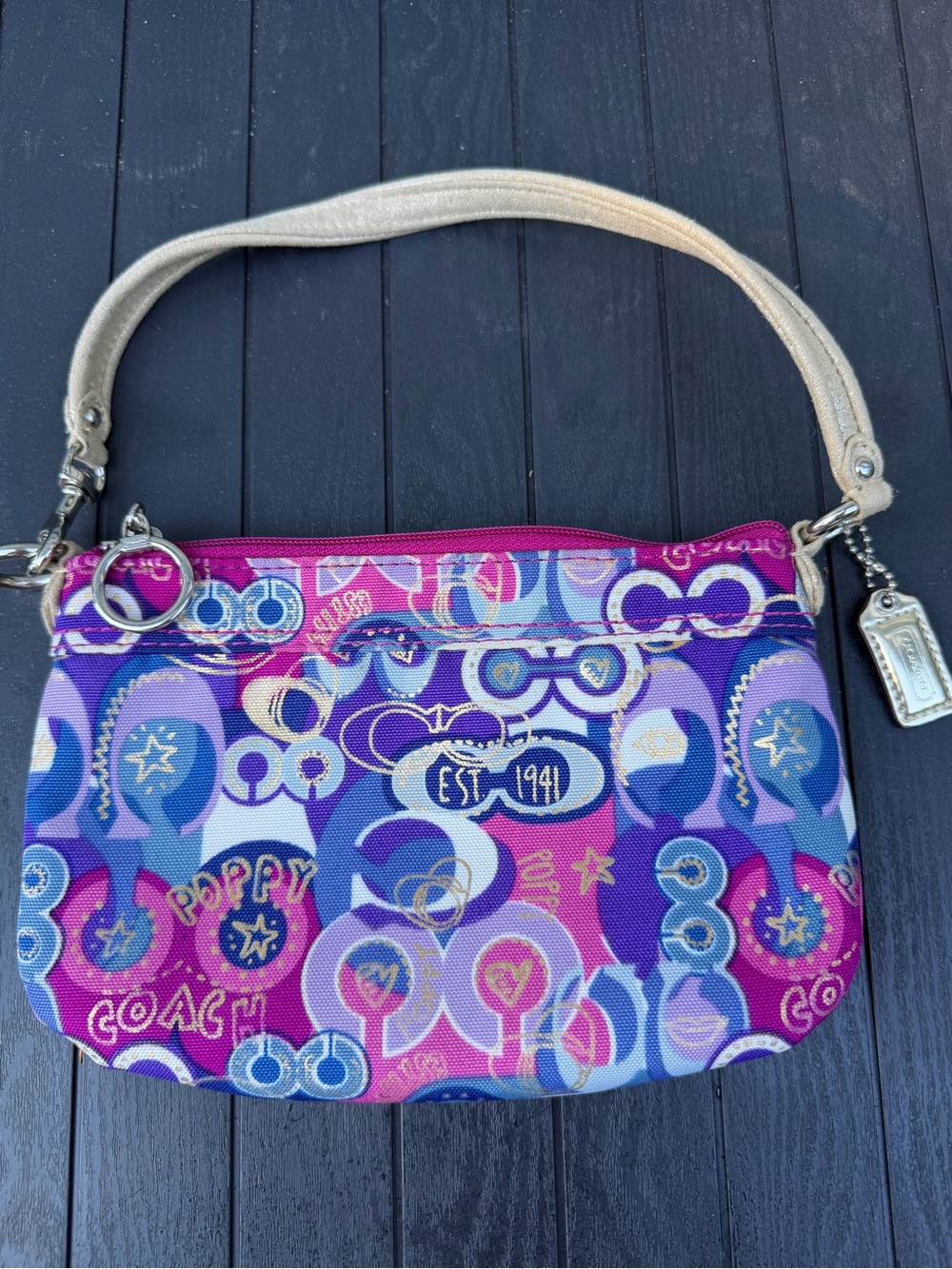 Coach Poppy edition wristlet purple pink canvas
